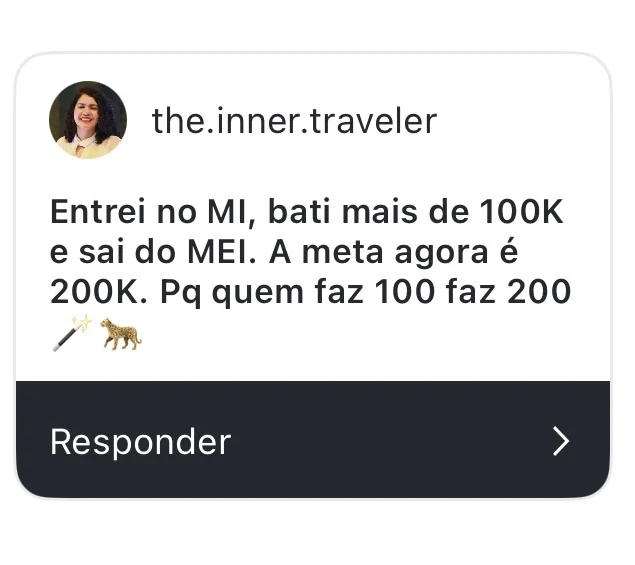 Aluna relata ter superado 100 mil reais, saído do MEI e definido a meta de 200 mil reais